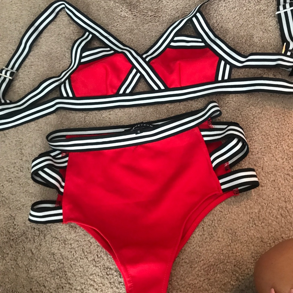 RED HOT CROSS HIGH WAIST BIKINI